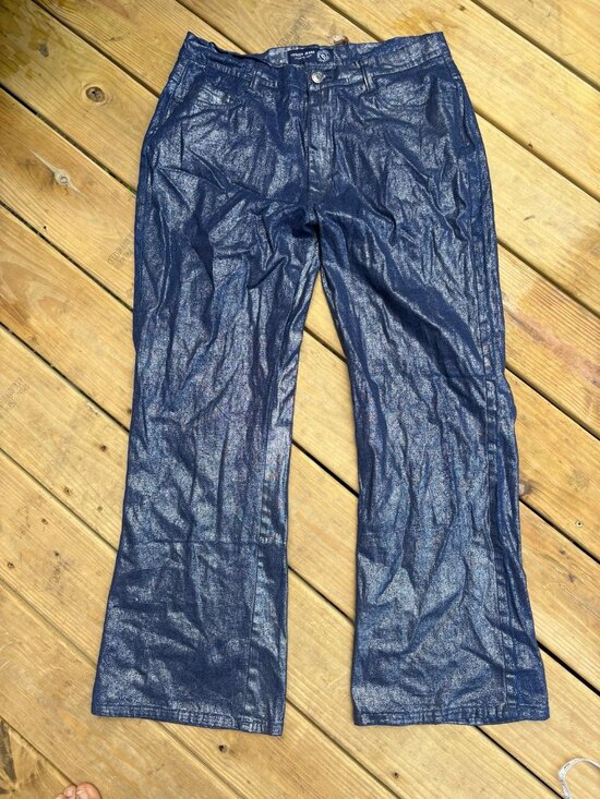 Venezia Denim - Venetia Jeans Women’s Size 16 Metallic Navy Silver Bootcut Pants Y2K